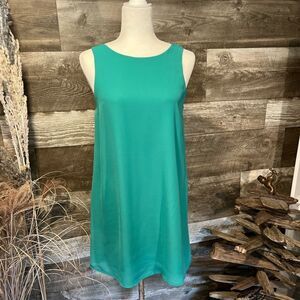 Everly teal sleeveless swing dress with large back bow - S